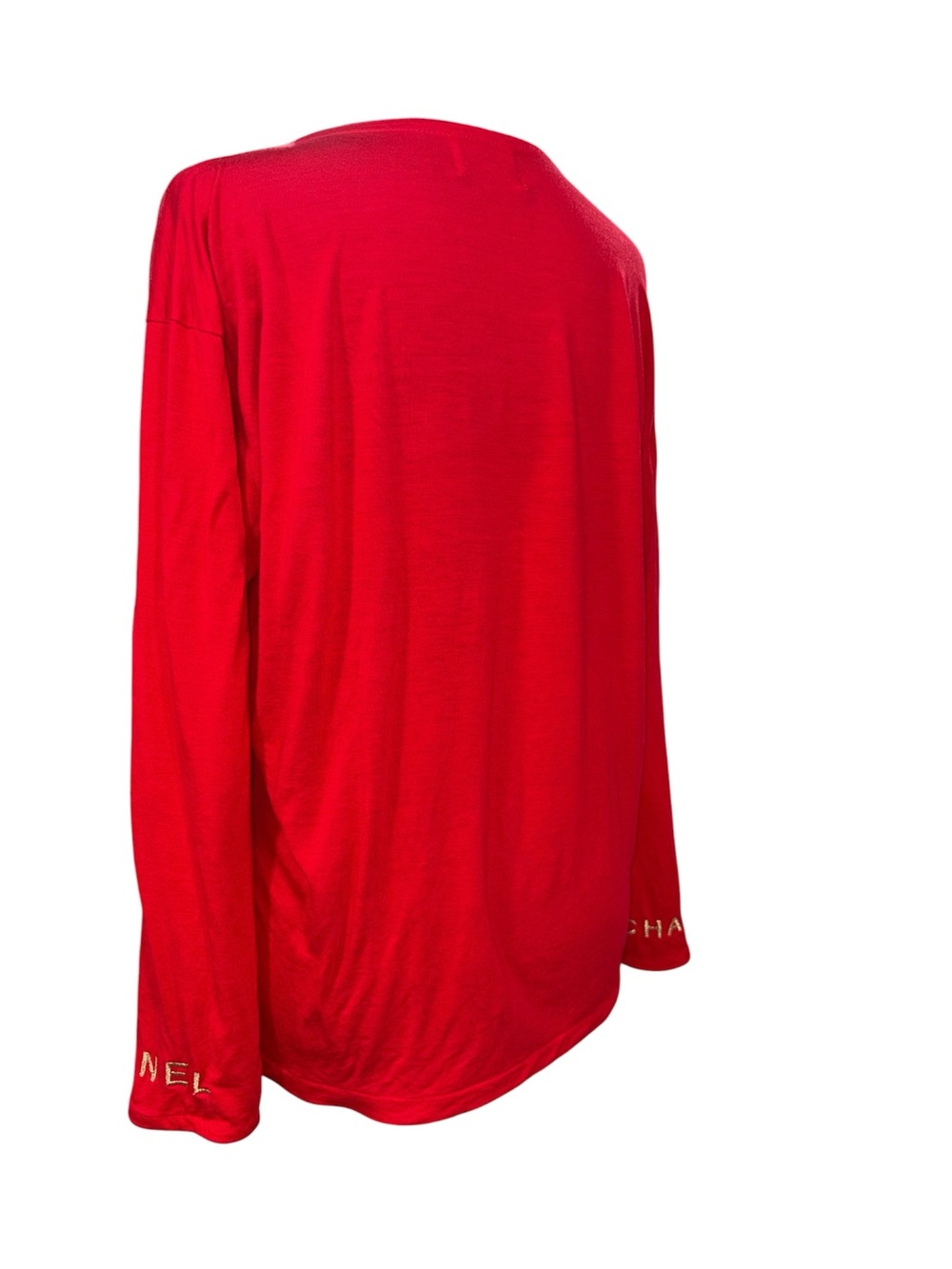 CHANEL RARE Boutique Vintage 90s Retro Red Logo Long-Sleeve Top Size M - Picture 3 of 5